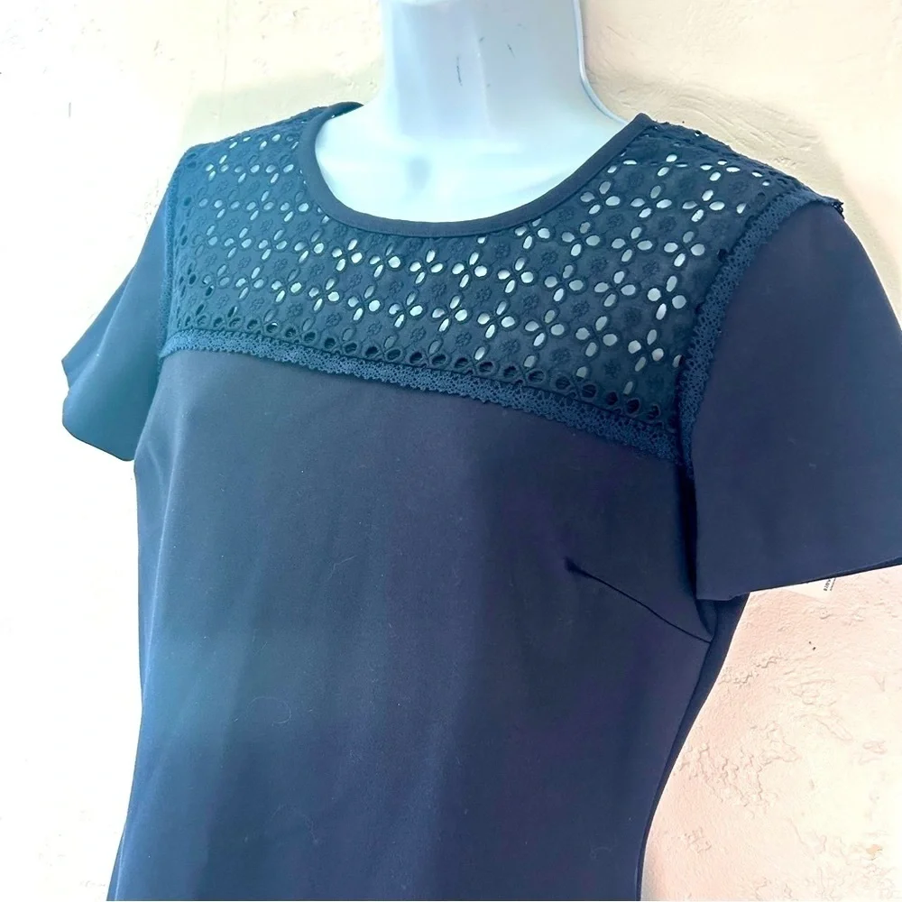Brooks Brothers Red Fleece Womens M Navy Eyelet Lace Yoke Shift Dress Office